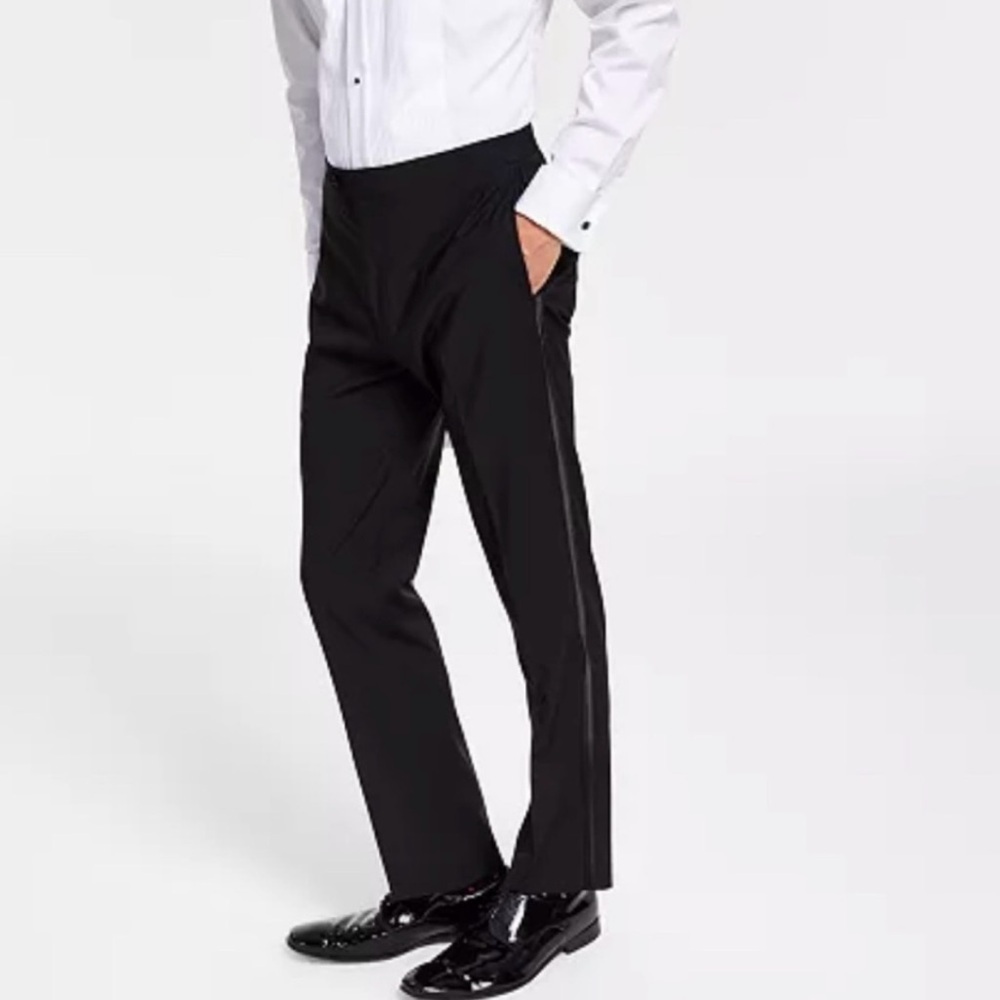Calvin Klein Men's Slim Fit Wool Black Tuxedo Striped Dress Suit Pants - NWOT